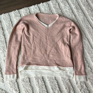 Vintage Cashmere Pink and White V-Neck Sweater